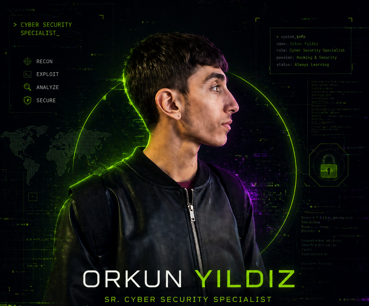 cybersecurity specialist portrait neon