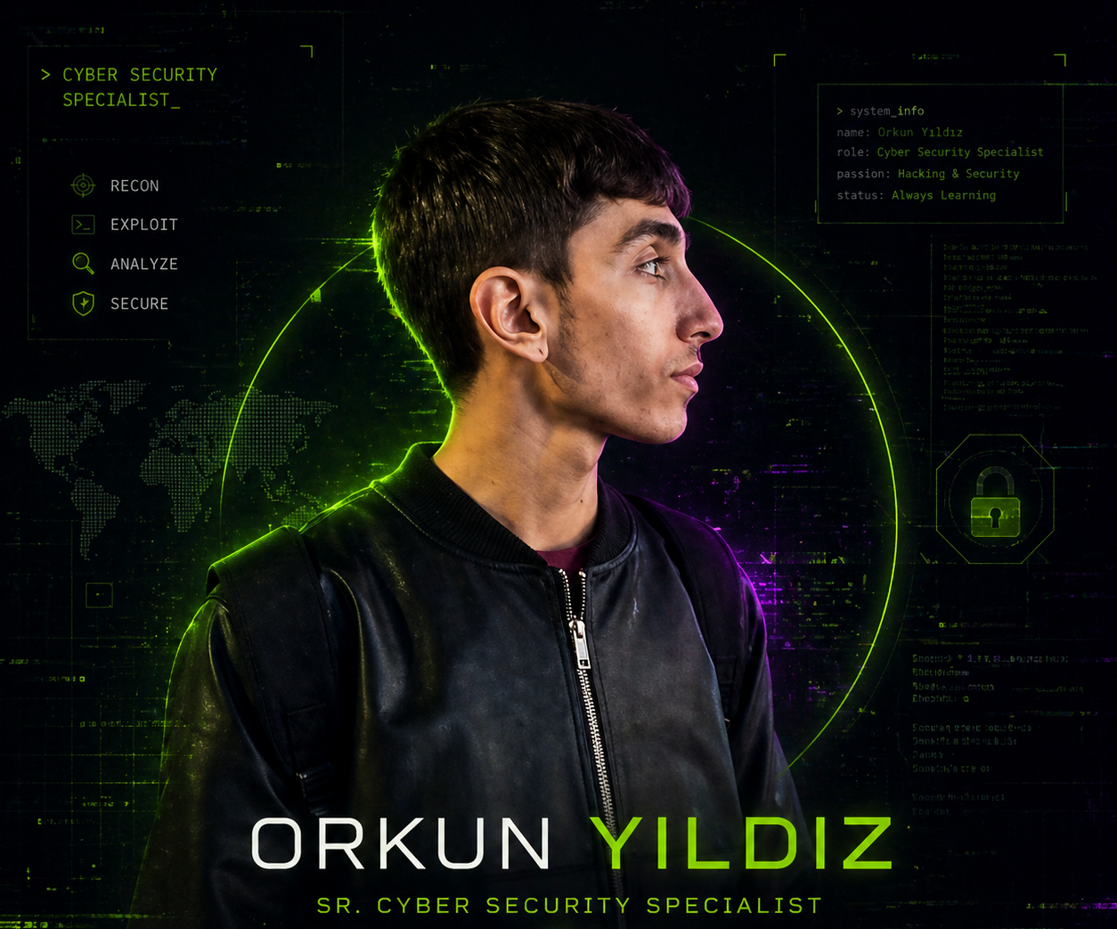 cybersecurity specialist portrait neon